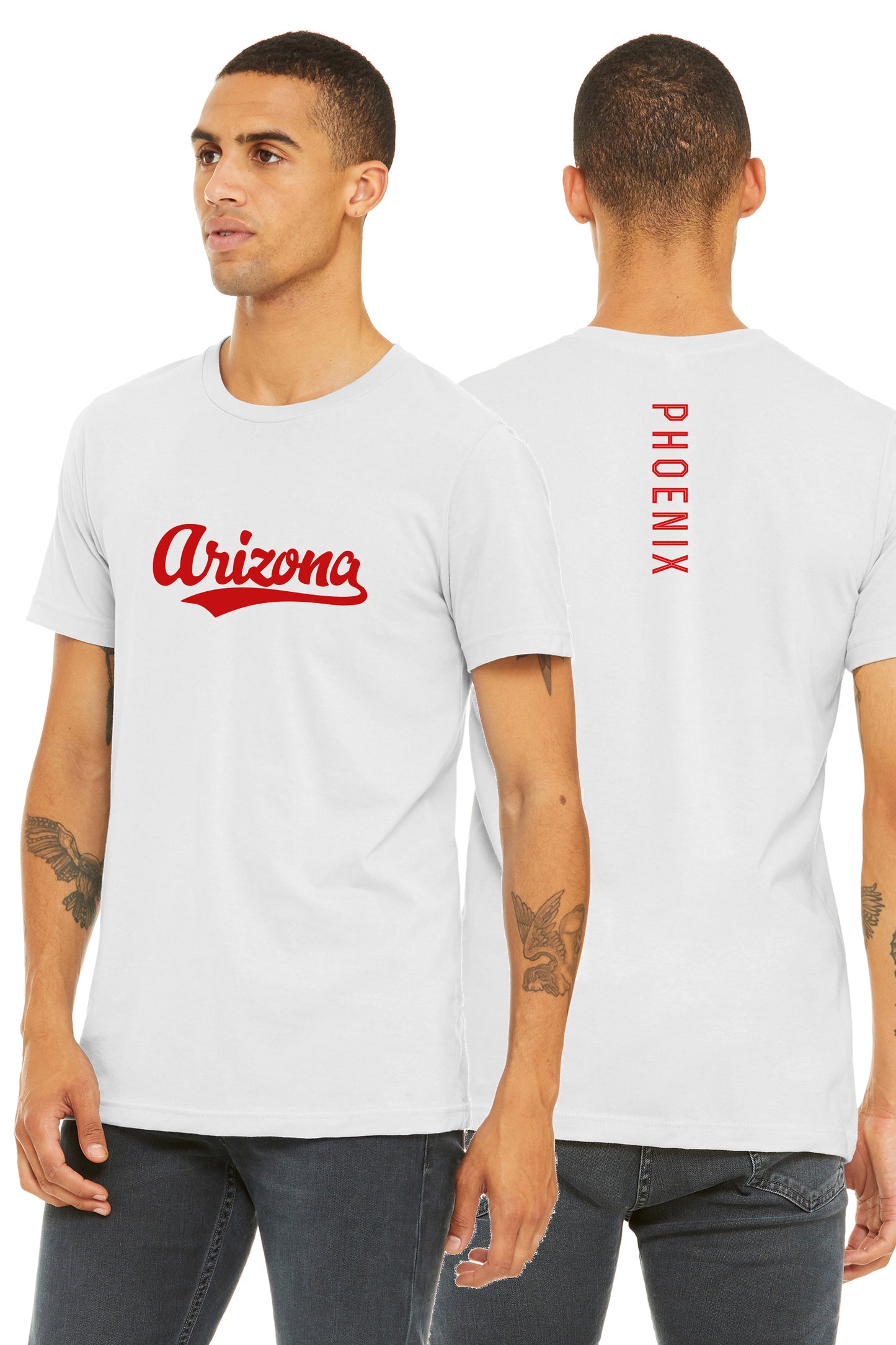 Daxton Adult Unisex Tshirt Arizona Script with Phoenix Vertical on The Back