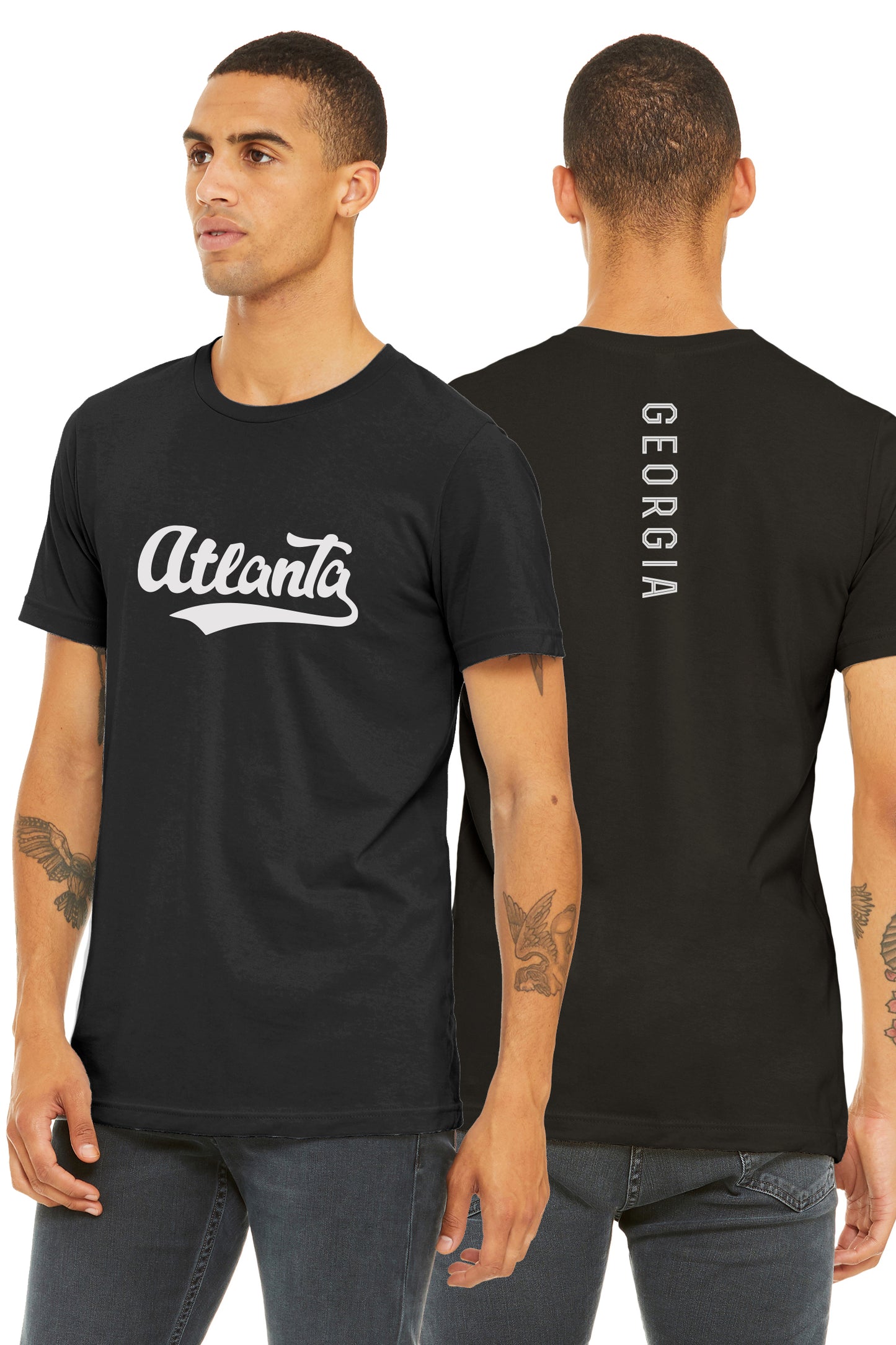 Daxton Adult Unisex Tshirt Atlanta Script with Georgia Vertical on the Back