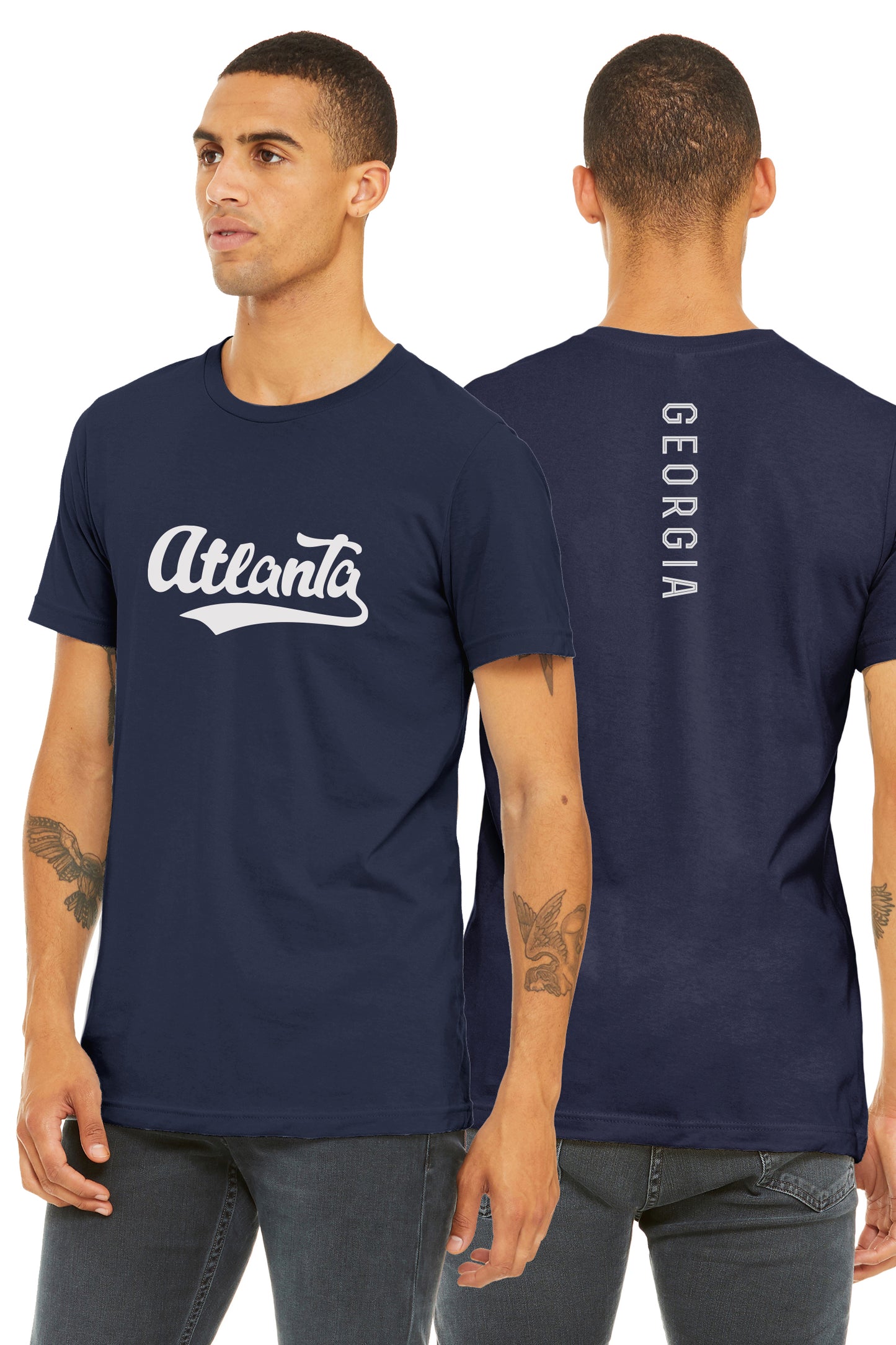 Daxton Adult Unisex Tshirt Atlanta Script with Georgia Vertical on the Back