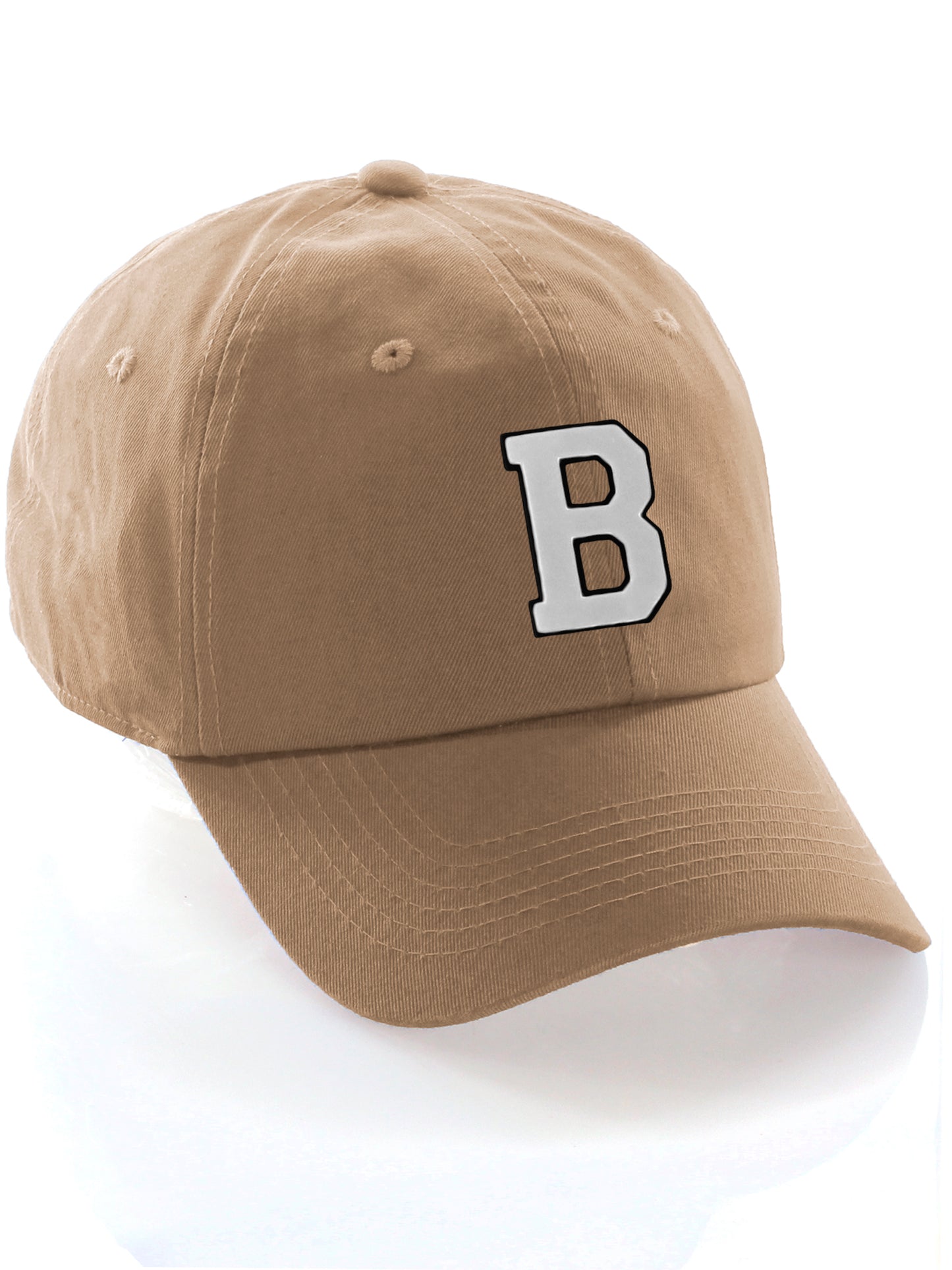 I&W Hatgear Customized Letter Initial Baseball Hat A to Z Team Colors, Khaki Cap Black White