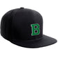 Classic Snapback Hat Custom A to Z Initial Raised Letters, Black Cap White Green