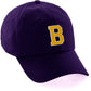 Customized Letter Initial Baseball Hat A to Z Team Colors, Purple Cap White Gold