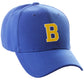 Classic Baseball Hat Custom A to Z Initial Team Letter, Blue Cap White Gold