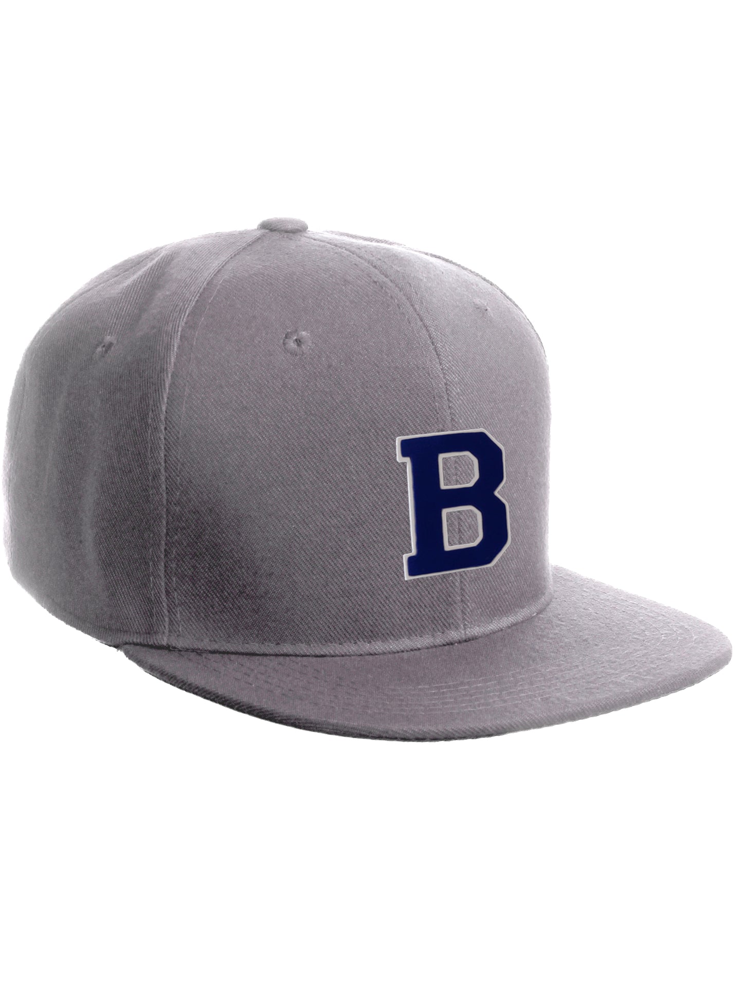 Classic Snapback Hat Custom A to Z Initial Letters, Light Grey Cap White Navy