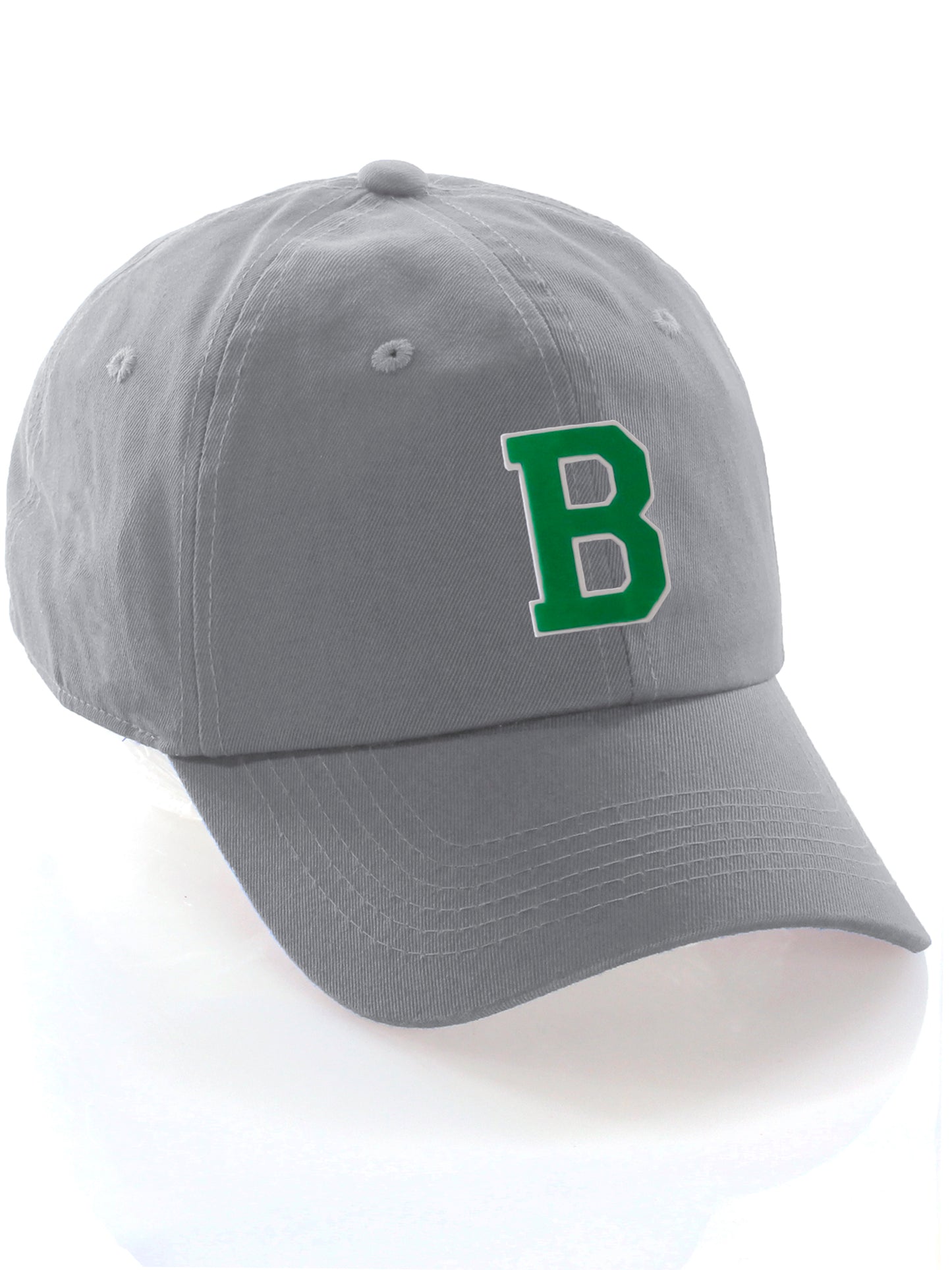 Custom Hat A to Z Initial Letters Classic Baseball Cap, Light Grey White Green