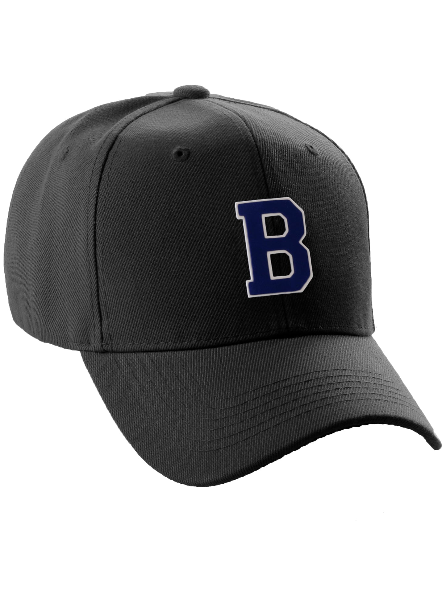 Classic Baseball Hat Custom A to Z Initial Team Letter, Black Cap White Navy