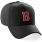 Classic Baseball Hat Custom A to Z Initial Team Letter, Black Cap White Red Letters