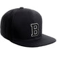 Classic Snapback Hat Custom A to Z Initial Raised Letters, Black Cap White Black