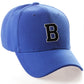 Classic Baseball Hat Custom A to Z Initial Team Letter, Blue Cap White Black