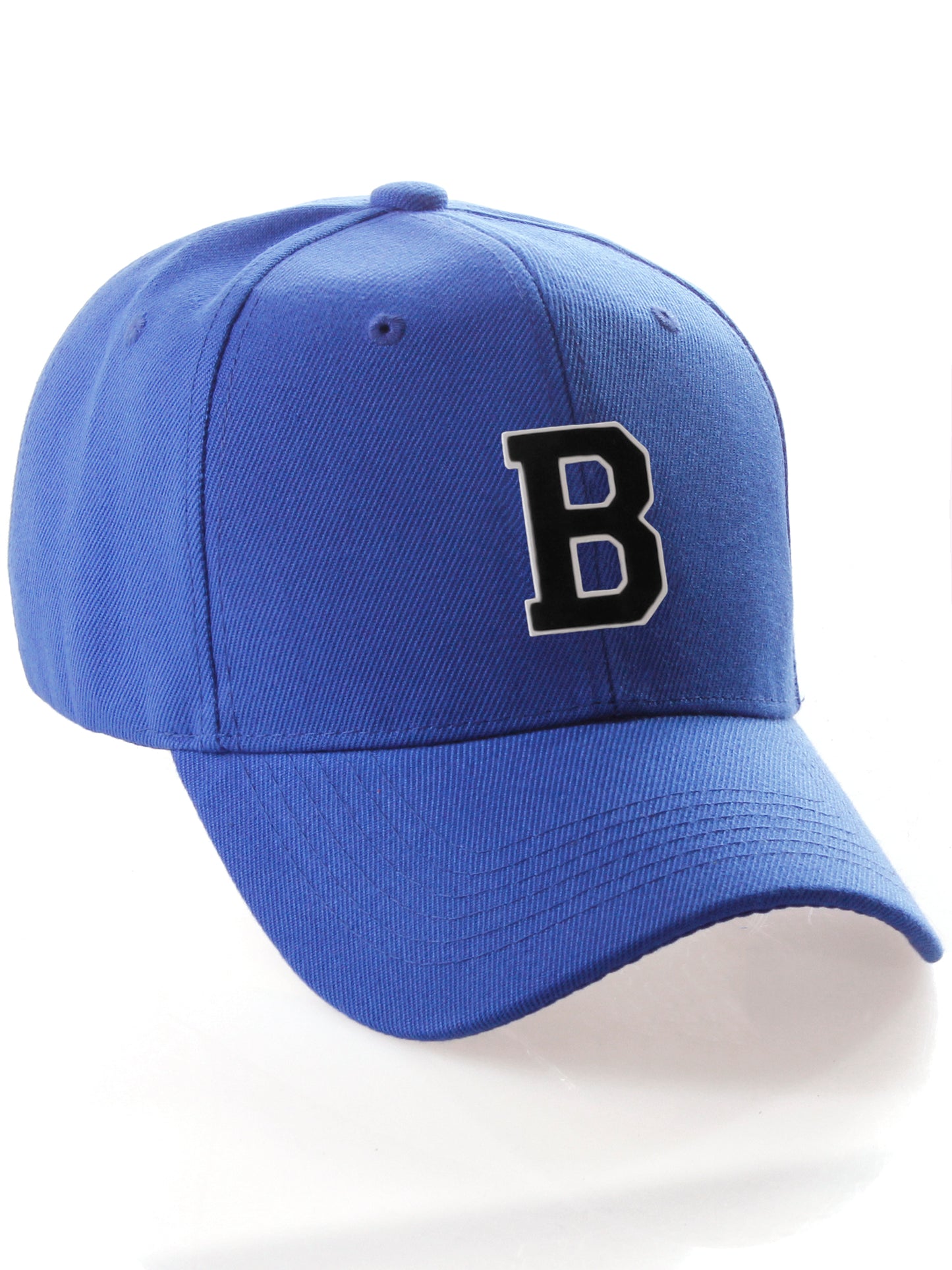 Classic Baseball Hat Custom A to Z Initial Team Letter, Blue Cap White Black