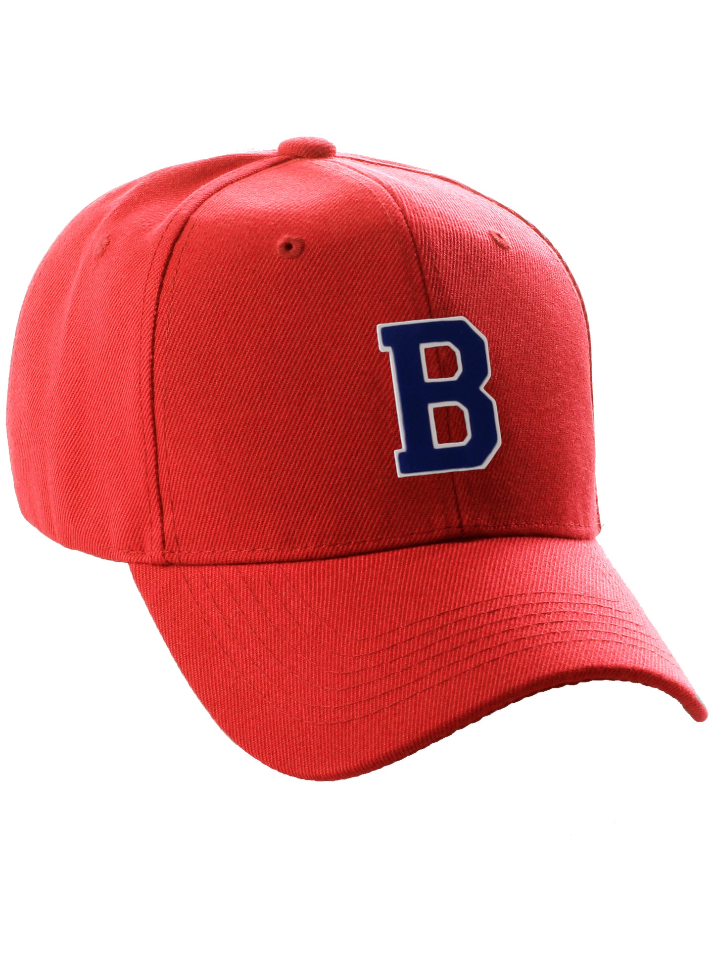 Classic Baseball Hat Custom A to Z Initial Team Letter, Red Cap White Navy
