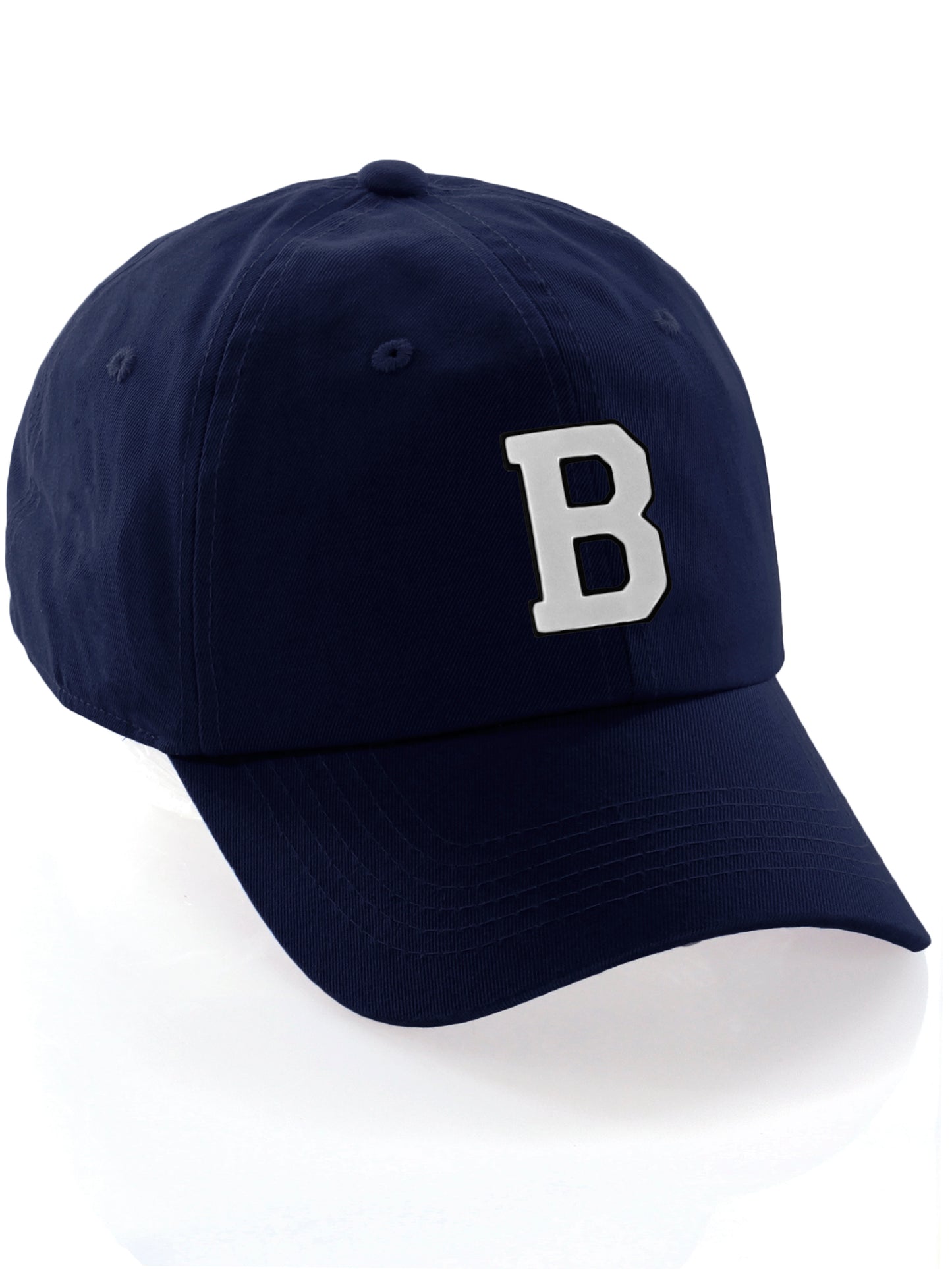 I&W Hatgear Customized Letter Initial Baseball Hat A to Z Team Colors, Navy Cap Black White