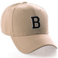 Classic Baseball Hat Custom A to Z Initial Team Letter, Khaki Cap White Black