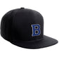Classic Snapback Hat Custom A to Z Initial Raised Letters, Black Cap White Royal