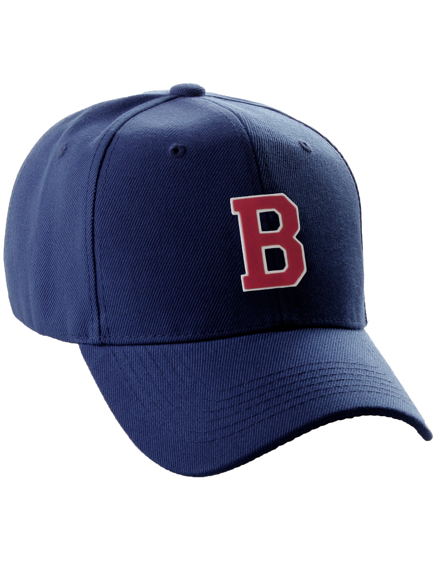 Classic Baseball Hat Custom A to Z Initial Team Letter, Navy Cap White Red