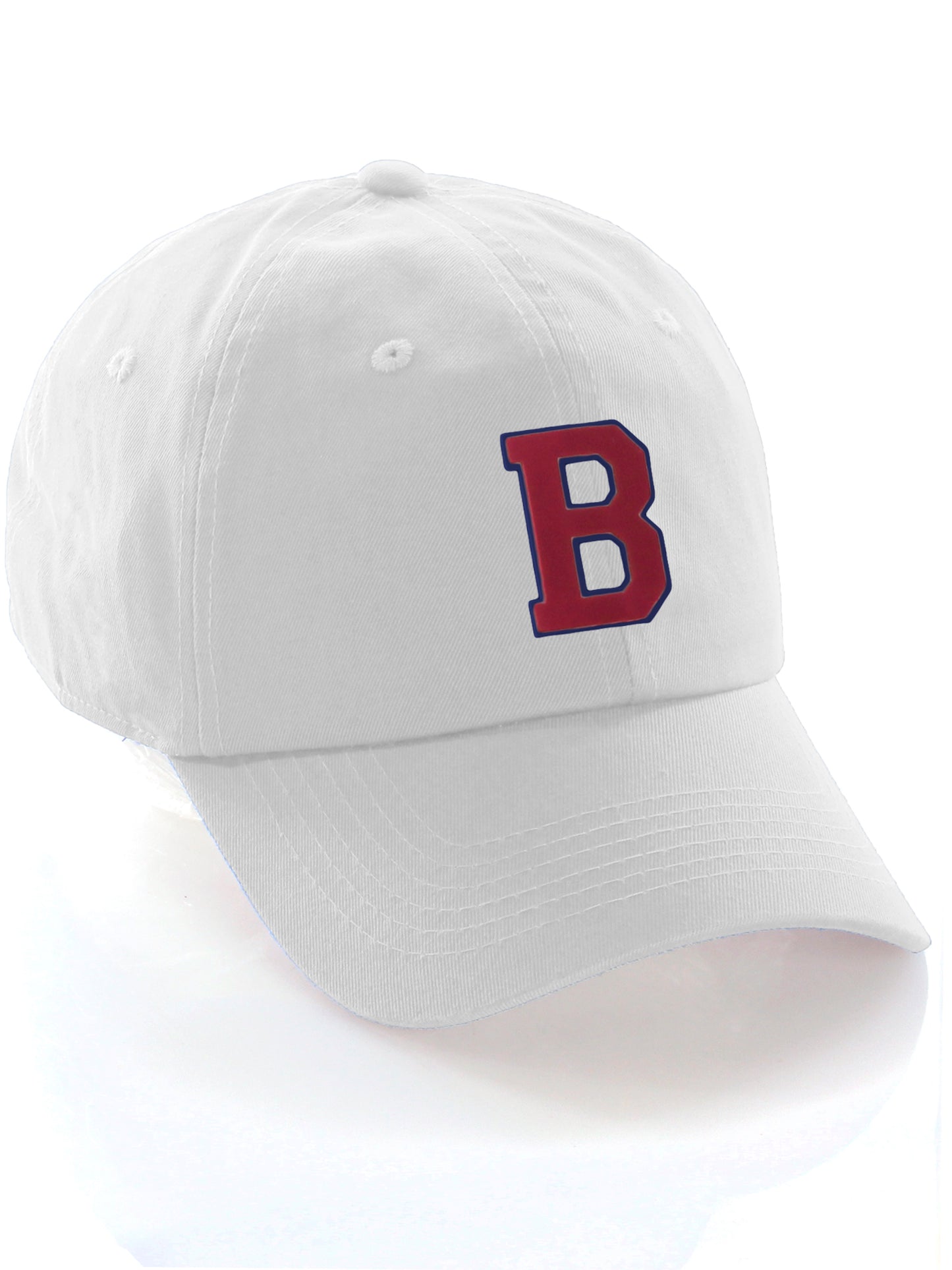 I&W Hatgear Customized Letter Initial Baseball Hat A to Z Team Colors, White Cap Blue Red