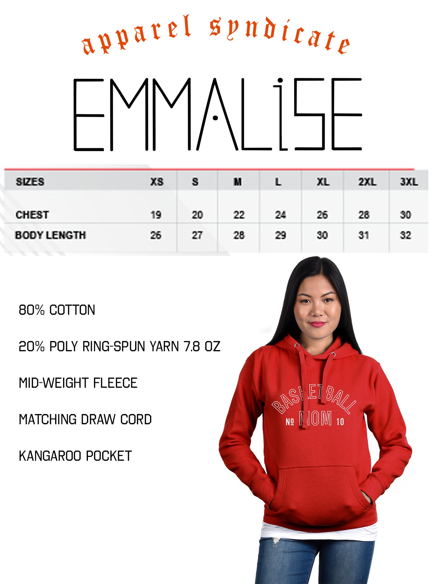 Emmalise Women's Basketball Mom Custom Number Round Neck Short Sleeve and Pullover Hoodie Fleece Sweatshirt