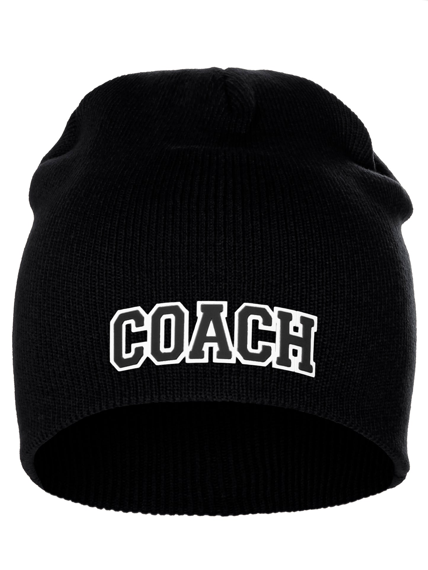 Coach Arch Letters Winter Knit Cuffless Beanie 3D Raised Layers