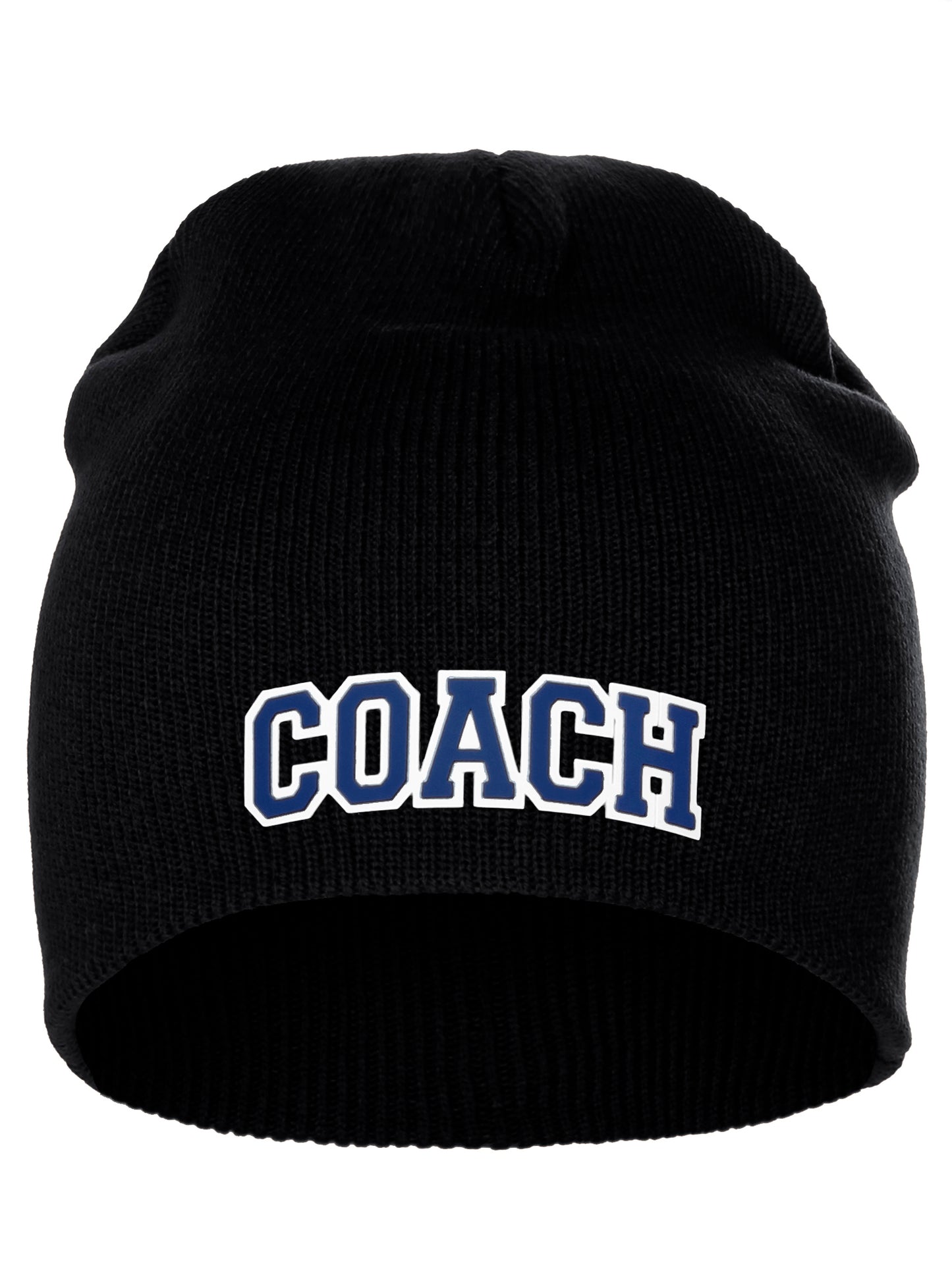 Coach Arch Letters Winter Knit Cuffless Beanie 3D Raised Layers