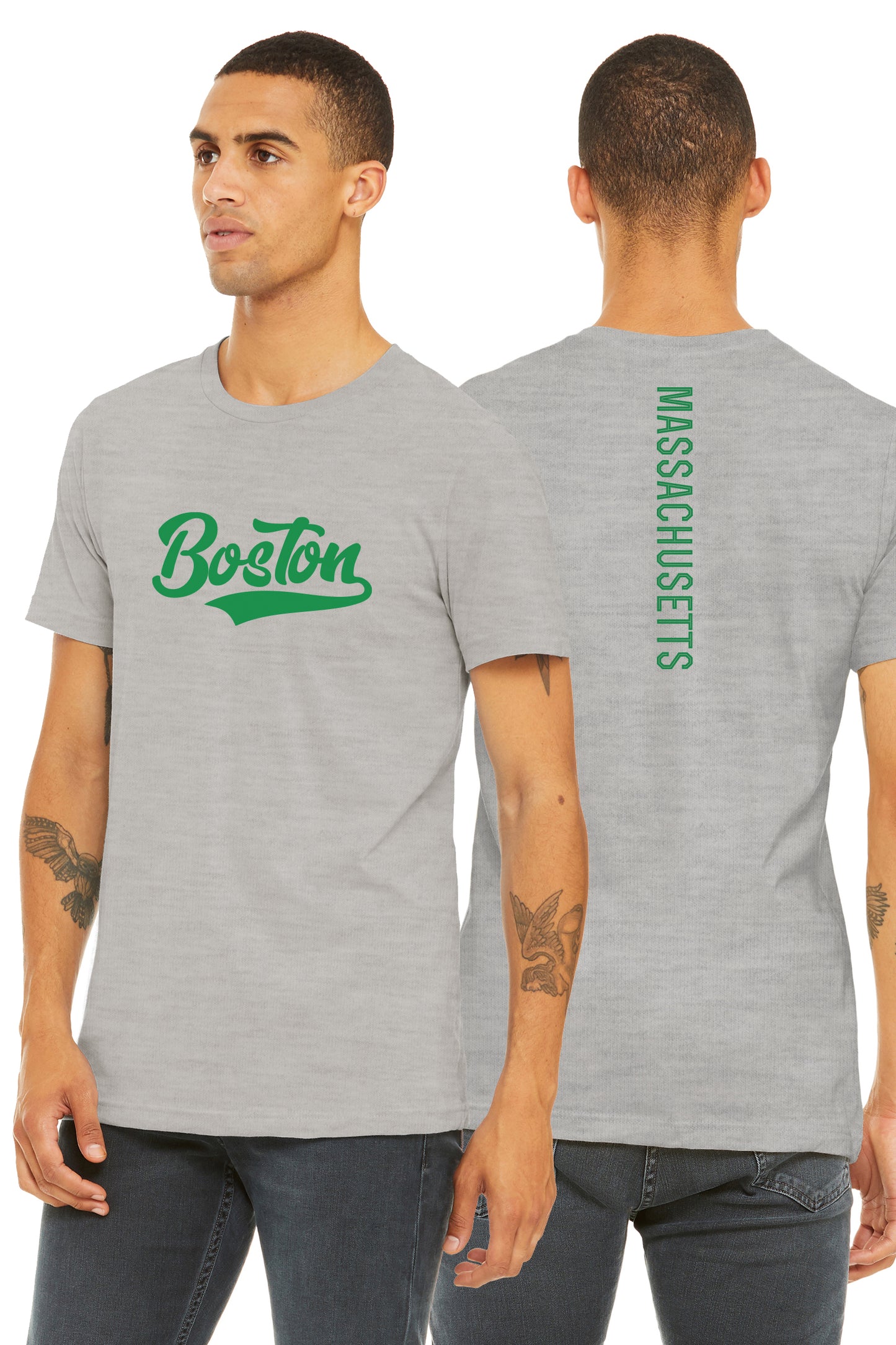 Daxton Adult Unisex Tshirt Boston Script with Massachusett Vertical on the Back