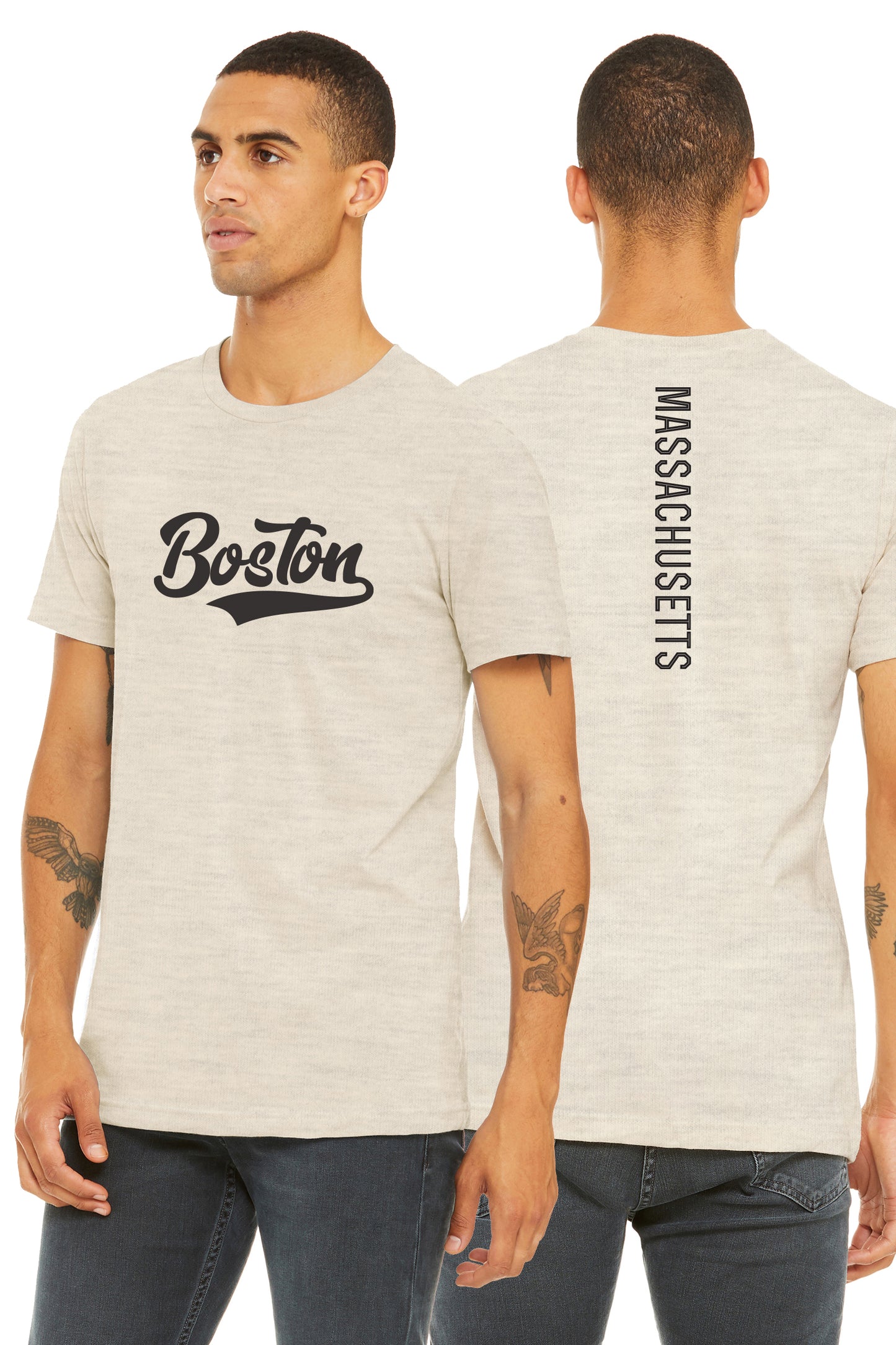Daxton Adult Unisex Tshirt Boston Script with Massachusett Vertical on the Back