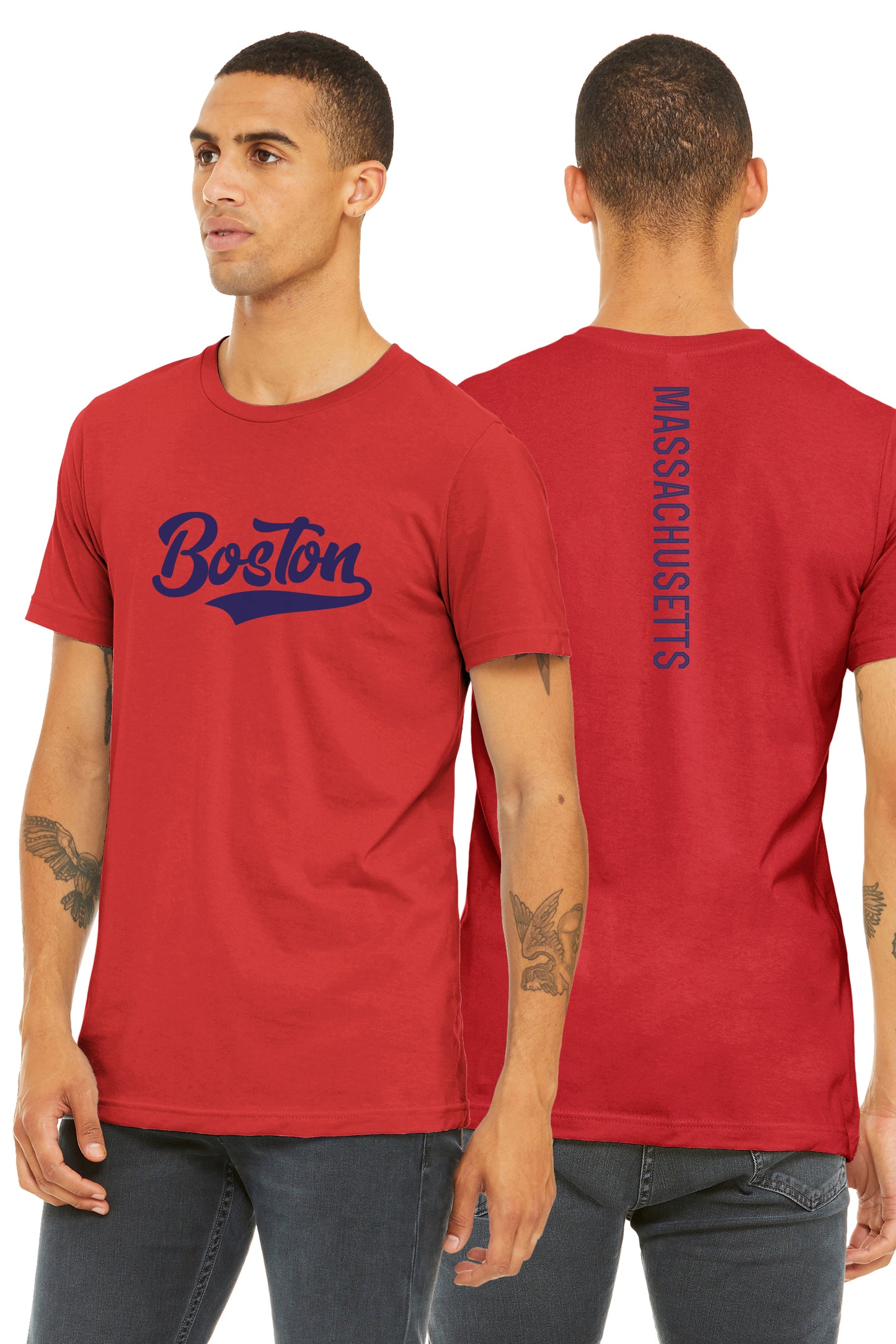 Daxton Adult Unisex Tshirt Boston Script with Massachusett Vertical on the Back
