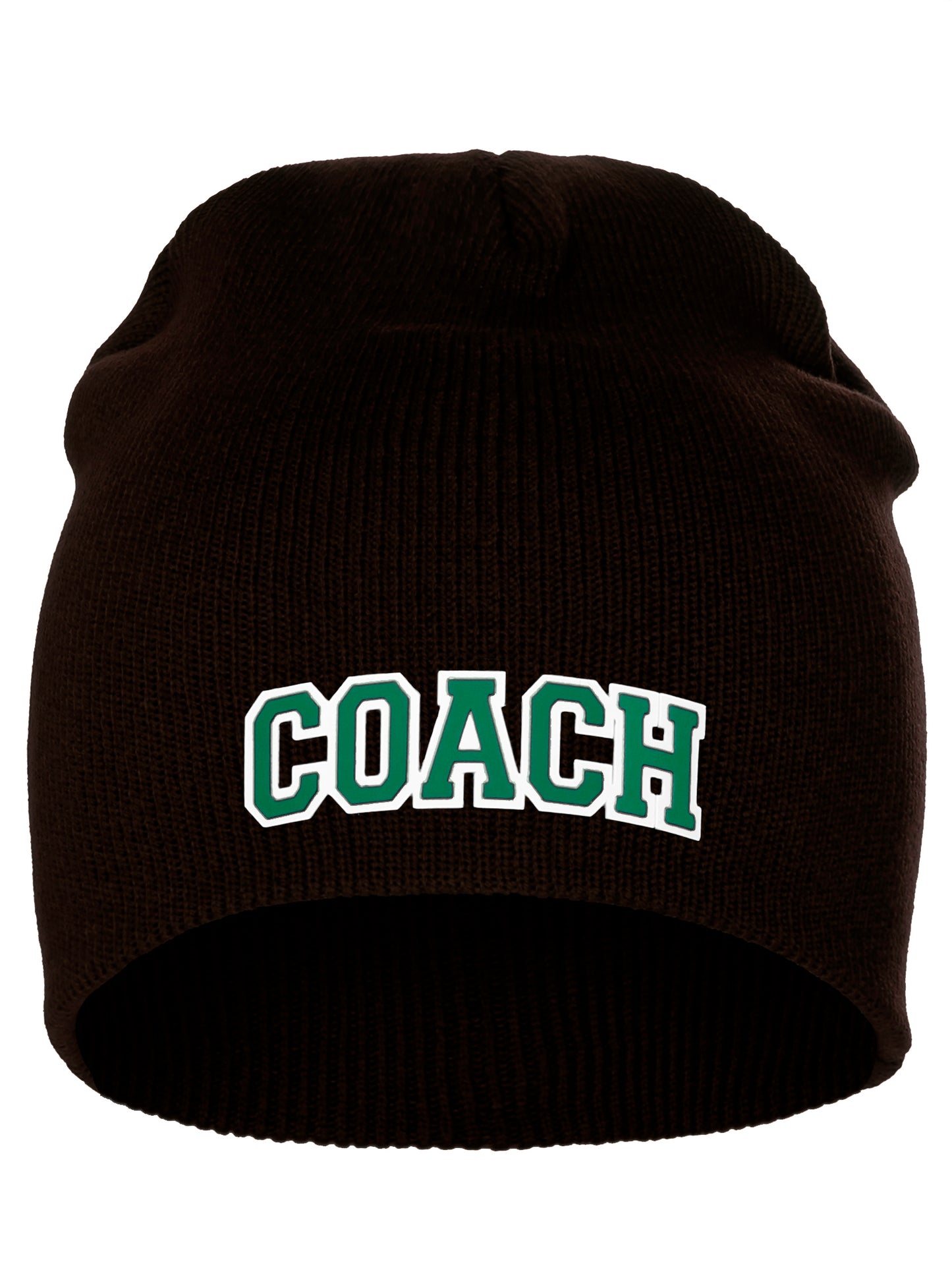 Coach Arch Letters Winter Knit Cuffless Beanie 3D Raised Layers