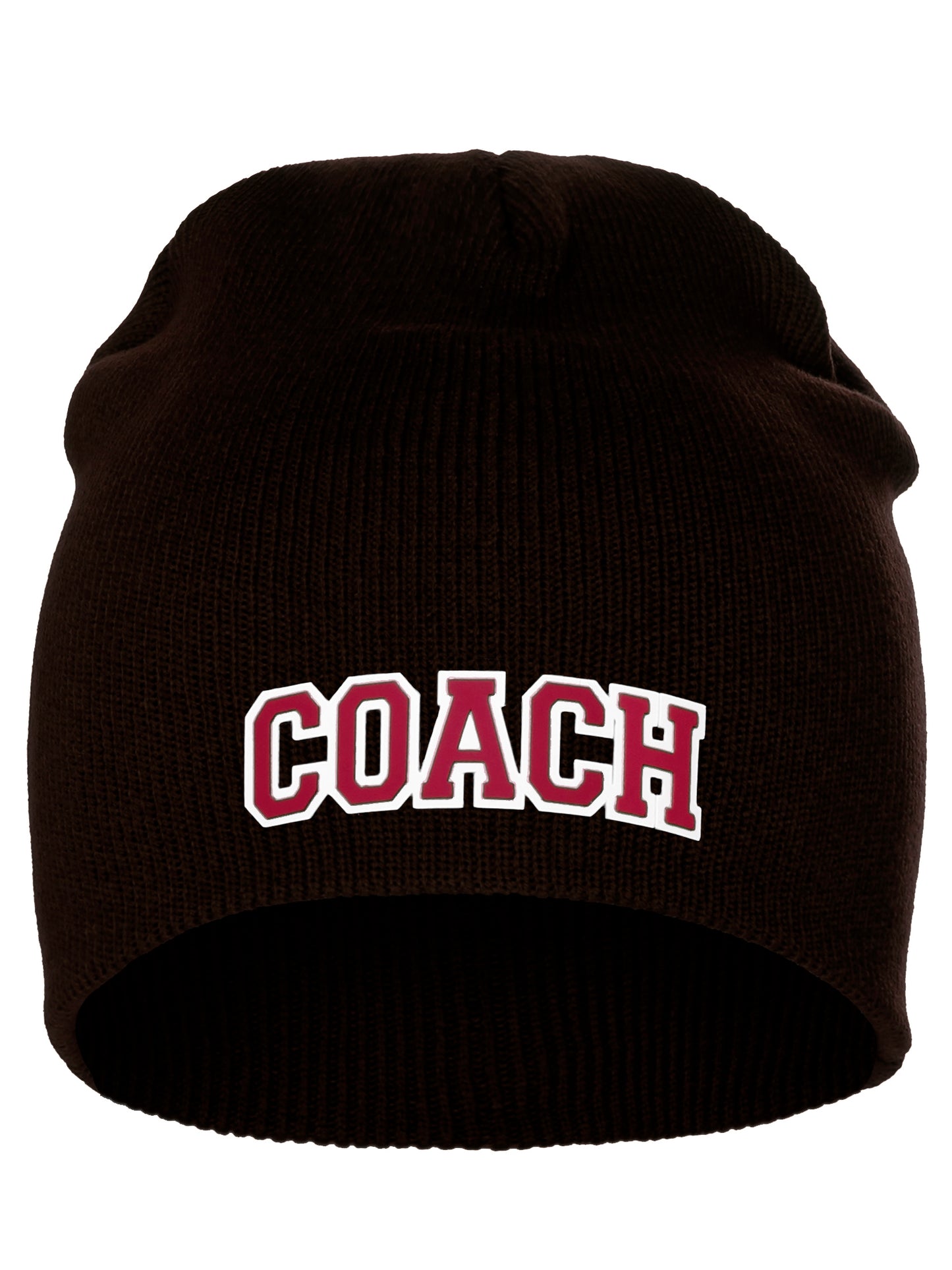 Coach Arch Letters Winter Knit Cuffless Beanie 3D Raised Layers