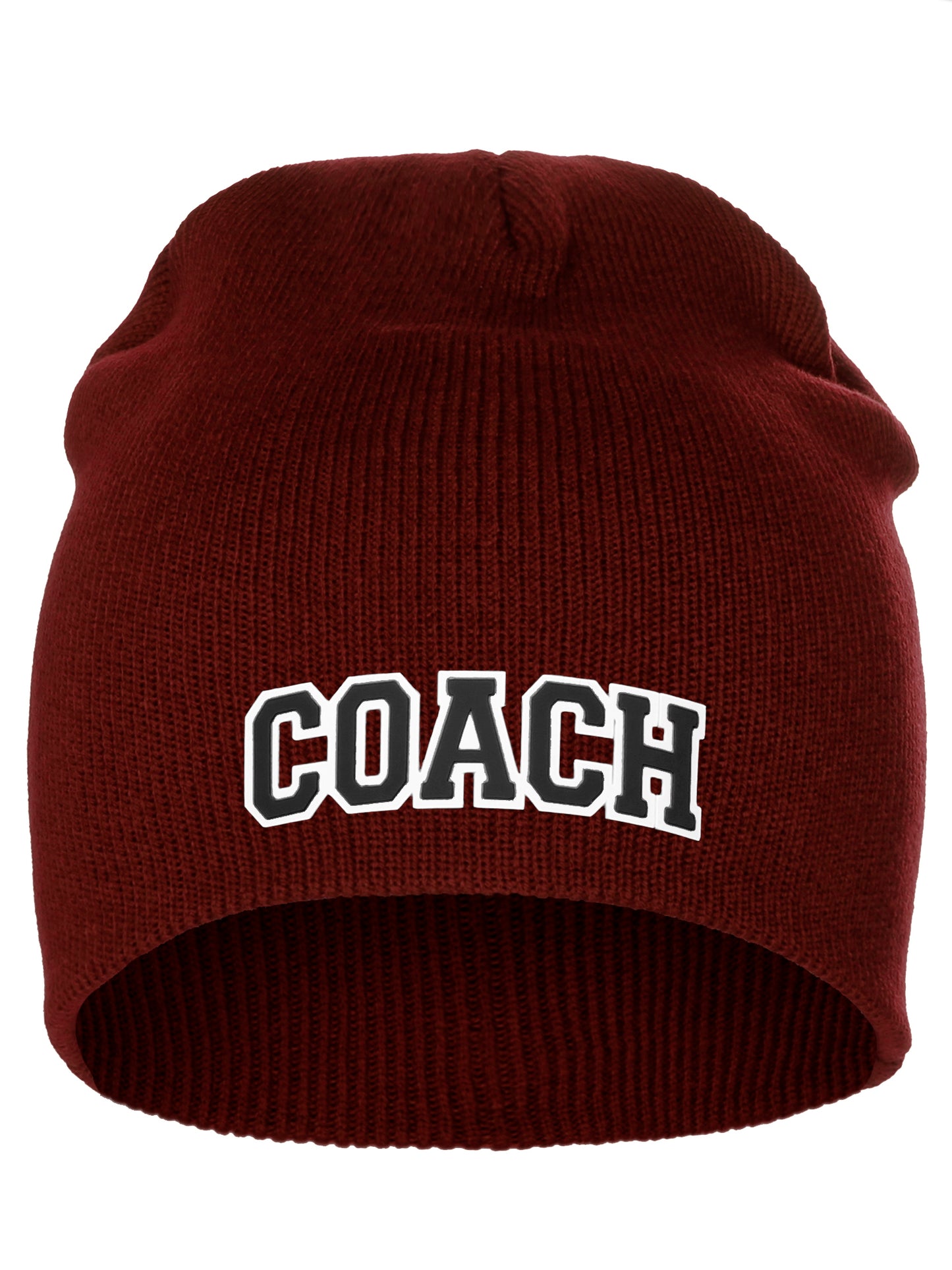 Coach Arch Letters Winter Knit Cuffless Beanie 3D Raised Layers