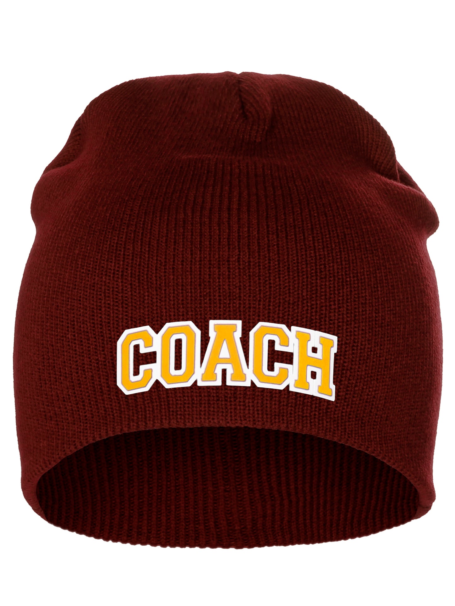Coach Arch Letters Winter Knit Cuffless Beanie 3D Raised Layers