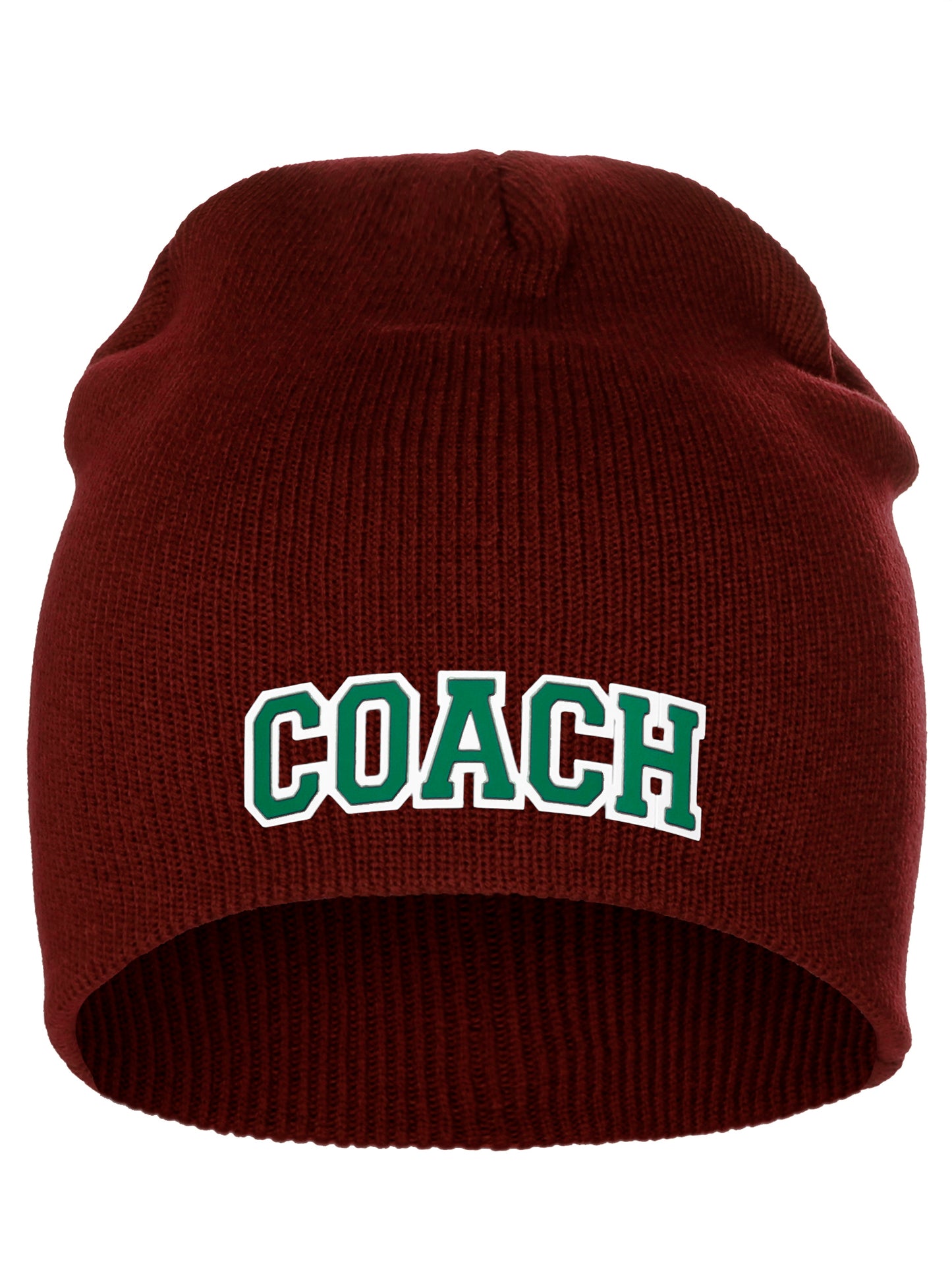 Coach Arch Letters Winter Knit Cuffless Beanie 3D Raised Layers