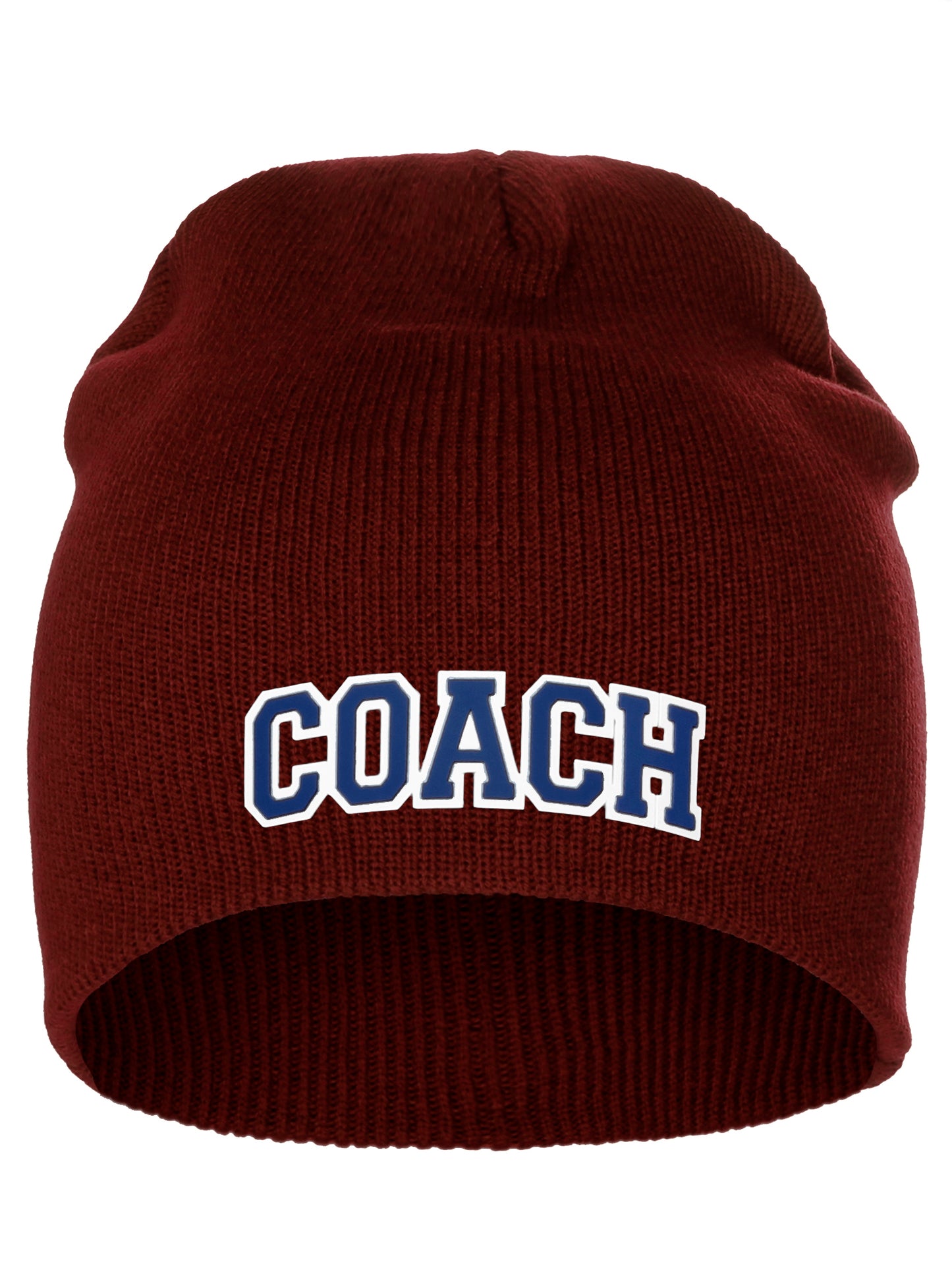 Coach Arch Letters Winter Knit Cuffless Beanie 3D Raised Layers