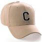 Classic Baseball Hat Custom A to Z Initial Team Letter, Khaki Cap White Black
