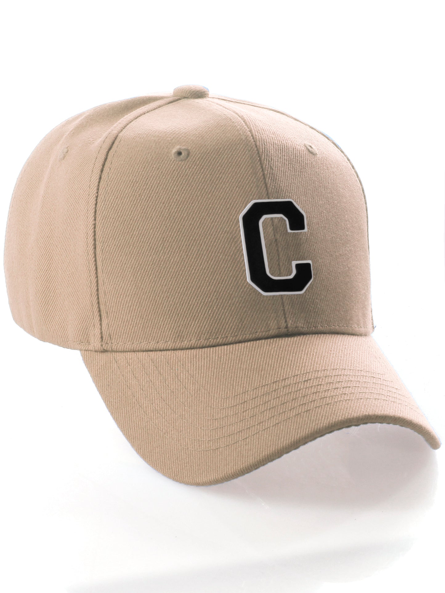Classic Baseball Hat Custom A to Z Initial Team Letter, Khaki Cap White Black