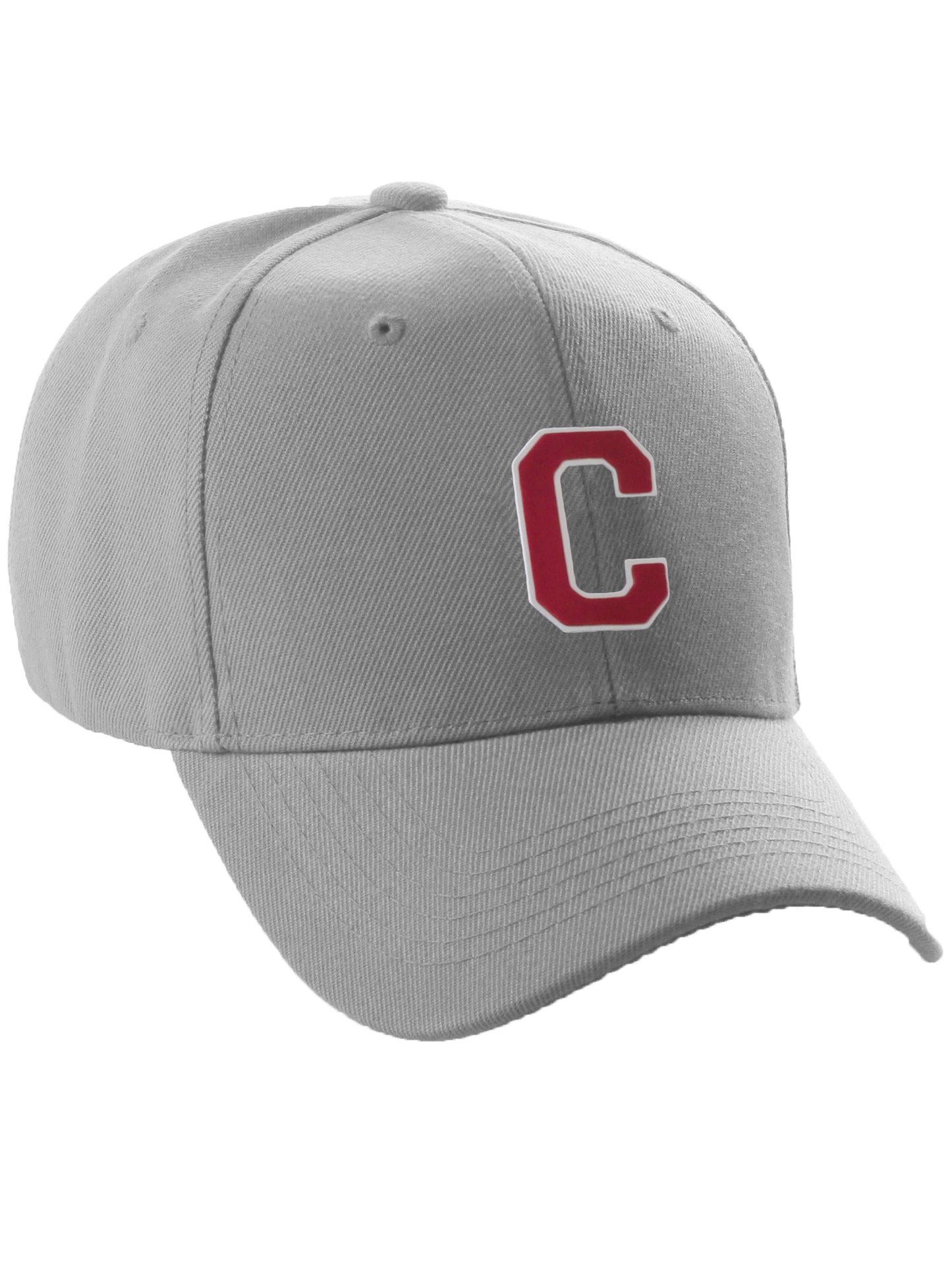 Classic Baseball Hat Custom A to Z Initial Team Letter, Lt Gray Cap White Red