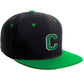 Classic Snapback Hat Custom A to Z Initial Letters, Black Green Cap White Green