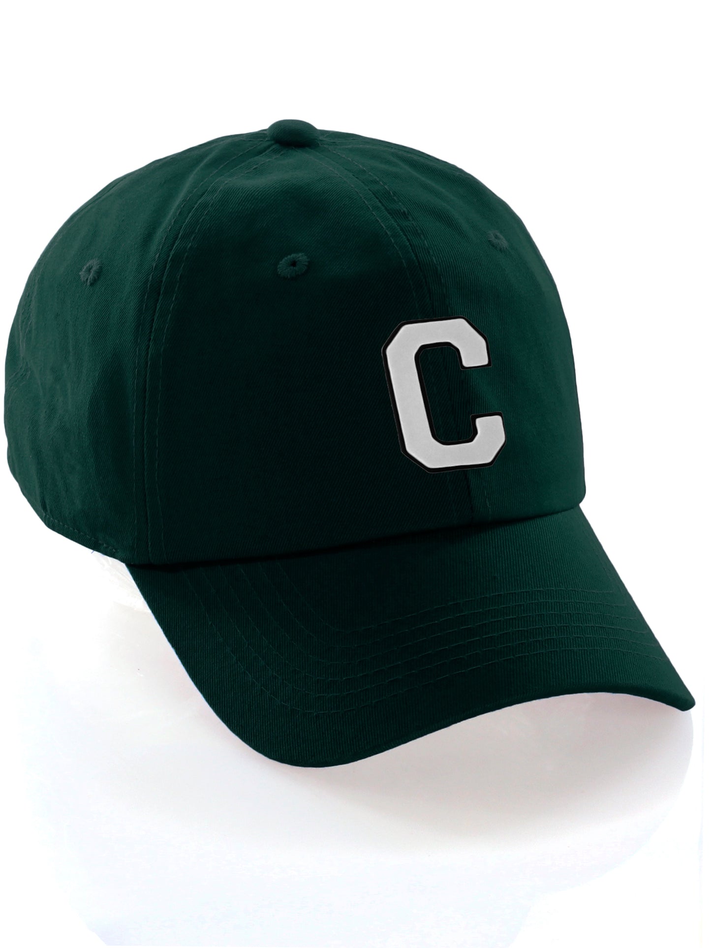 Custom Hat A to Z Initial Letters Classic Baseball Cap, Dk Green Hat Black White