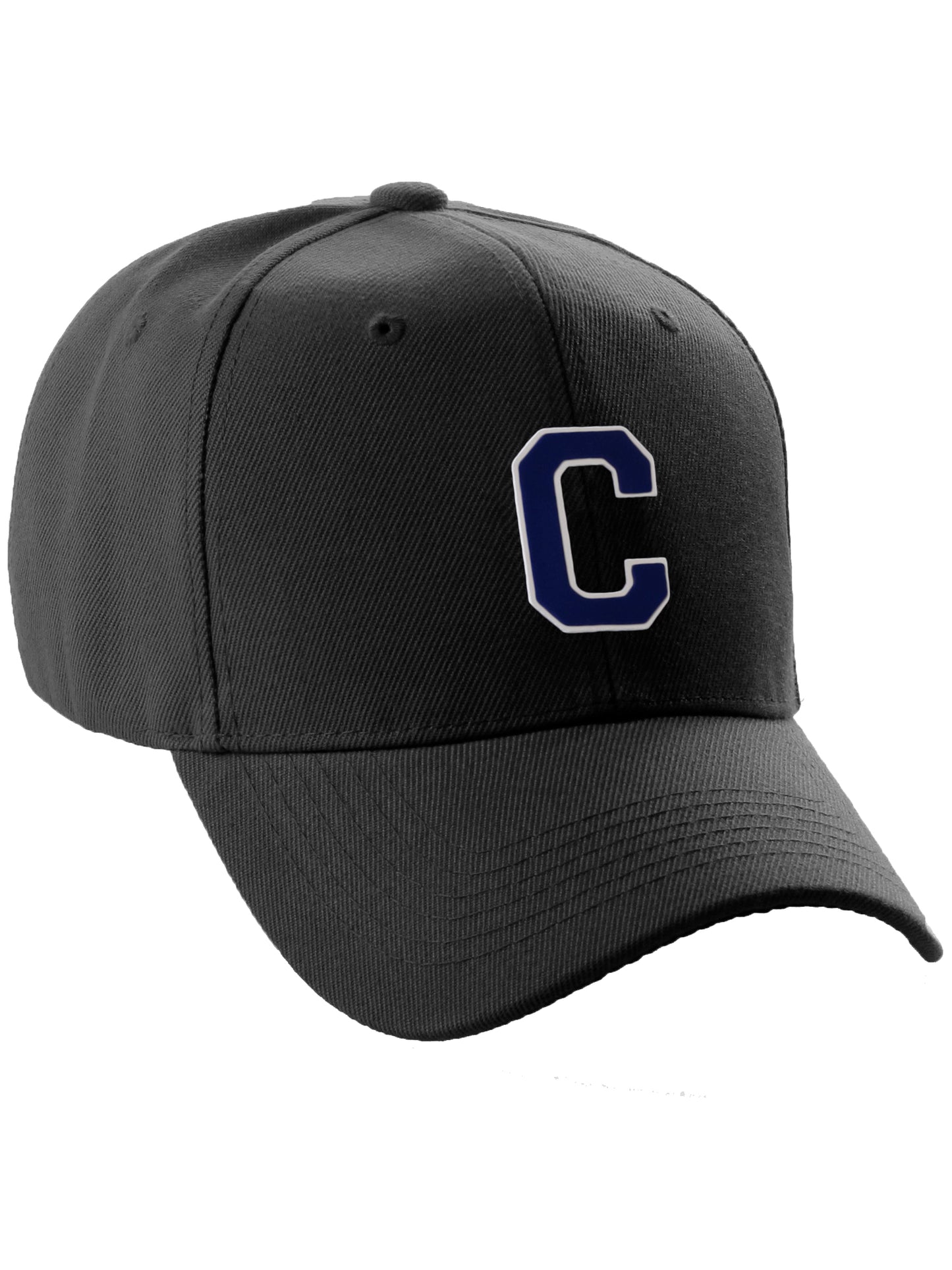 Classic Baseball Hat Custom A to Z Initial Team Letter, Black Cap White Navy