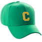Classic Baseball Hat Custom A to Z Initial Team Letter, Green Cap White Gold