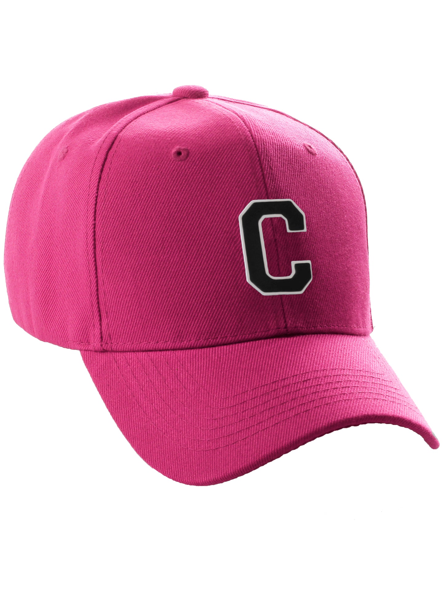 Classic Baseball Hat Custom A to Z Initial Team Letter, Hot Pink Cap White Black