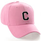 Classic Baseball Hat Custom A to Z Initial Team Letter, Pink Cap White Black