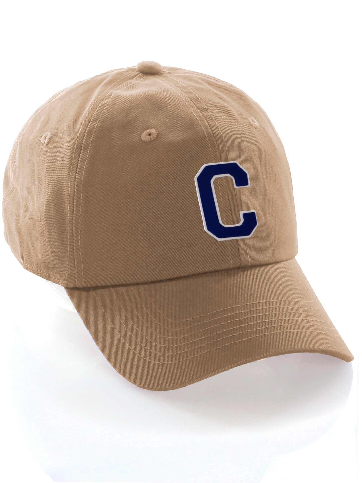 I&W Hatgear Customized Letter Initial Baseball Hat A to Z Team Colors, Khaki Cap White Navy