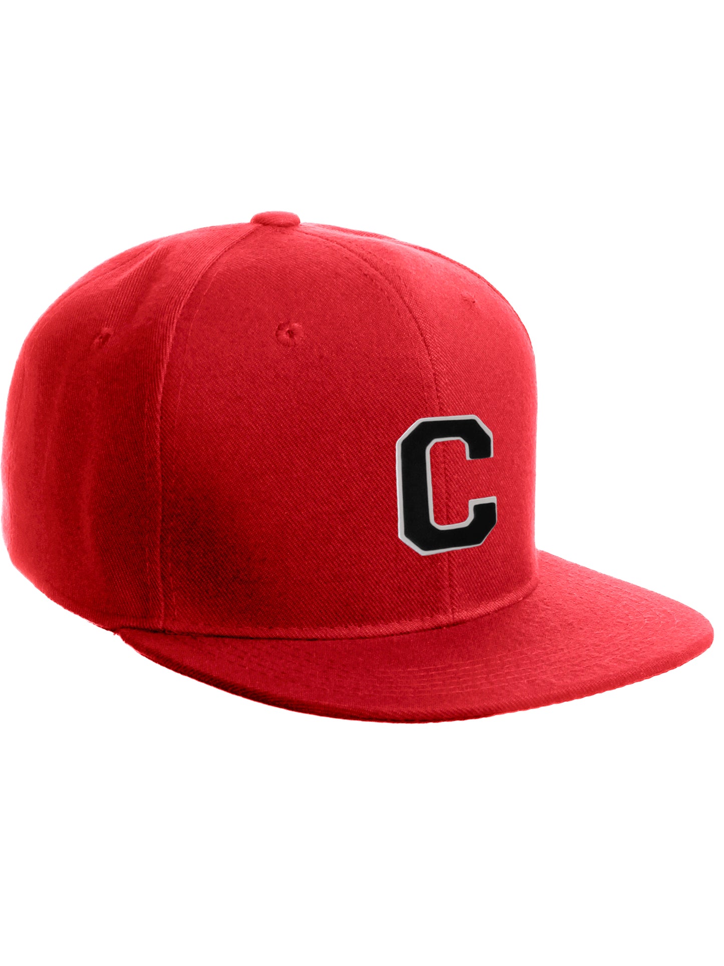 Classic Snapback Hat Custom A to Z Initial Letter Flat Bill, Red Cap White Black
