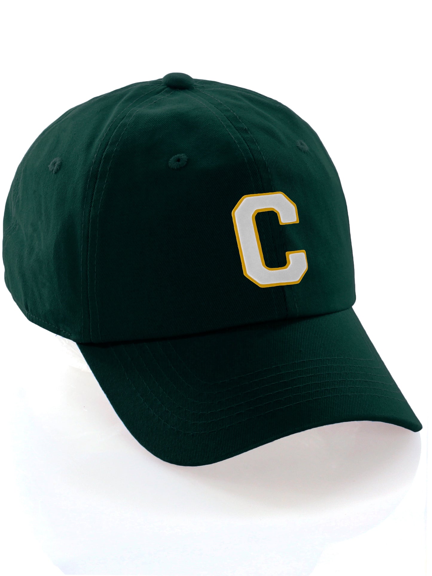 Custom Hat A to Z Initial Letters Classic Baseball Cap, Dk Green Hat Gold White