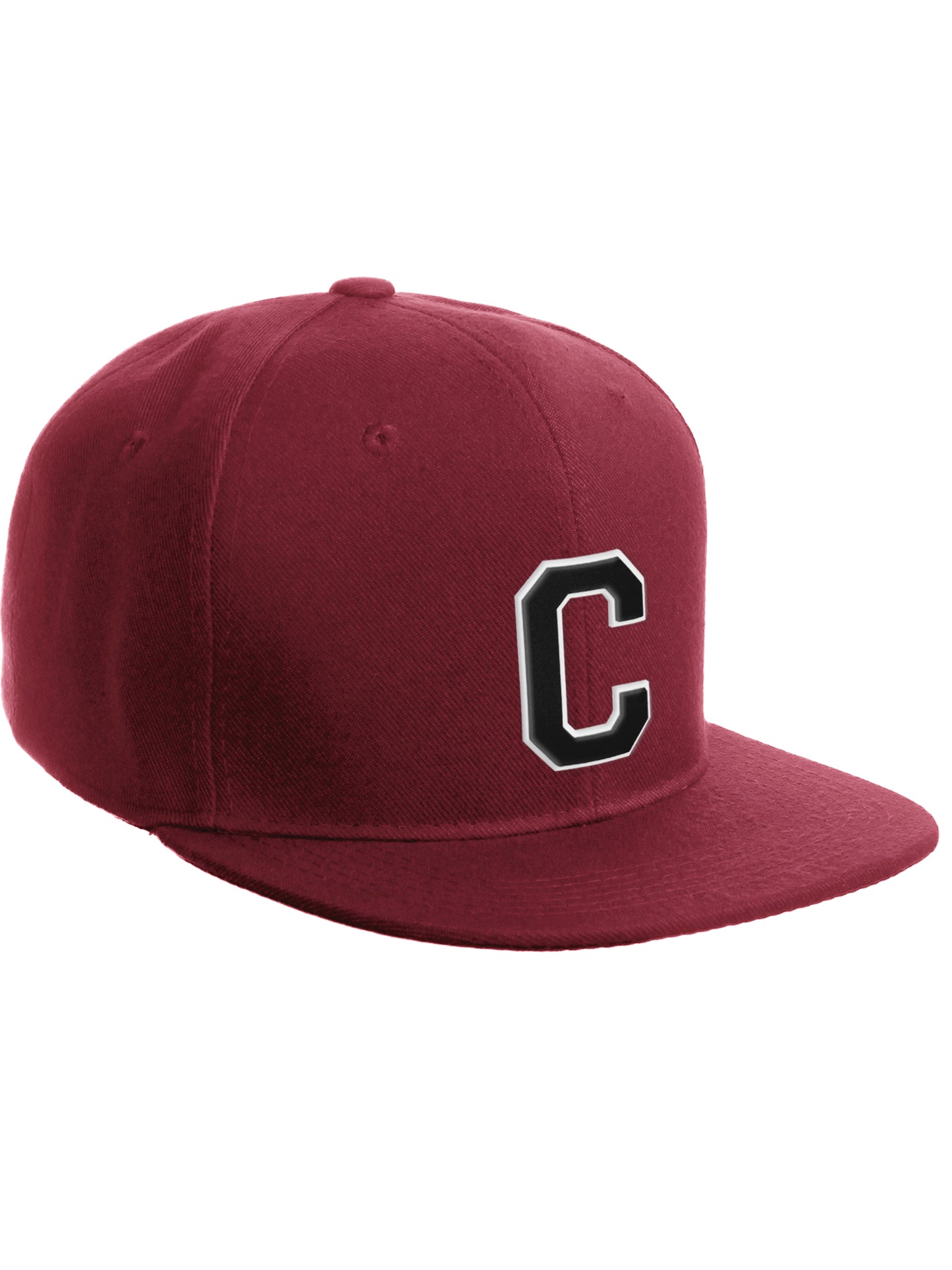 Classic Snapback Hat Custom A to Z Initial Letters, Burgundy Cap White Black