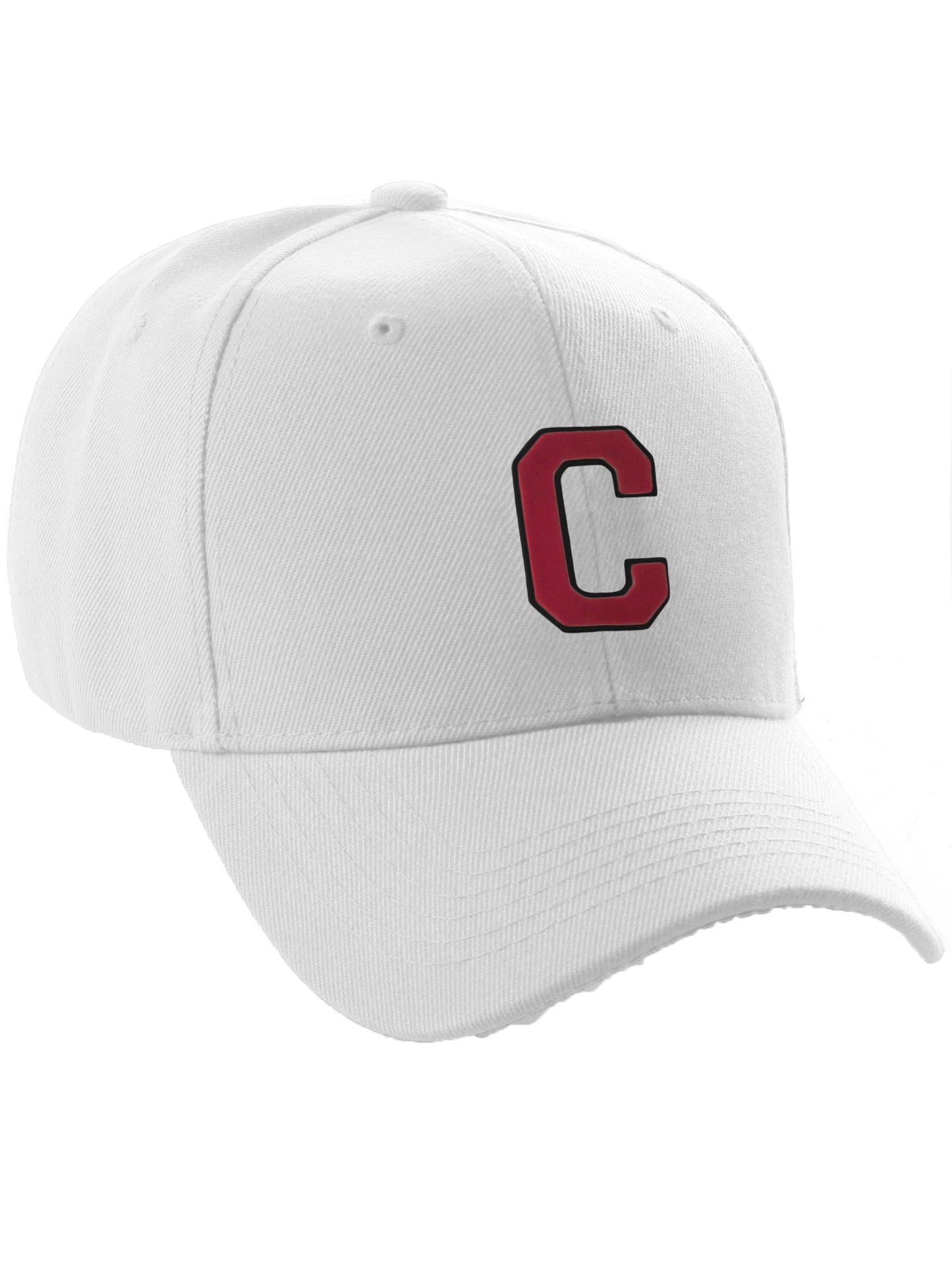 Classic Baseball Hat Custom A to Z Initial Team Letter, White Cap Black Red