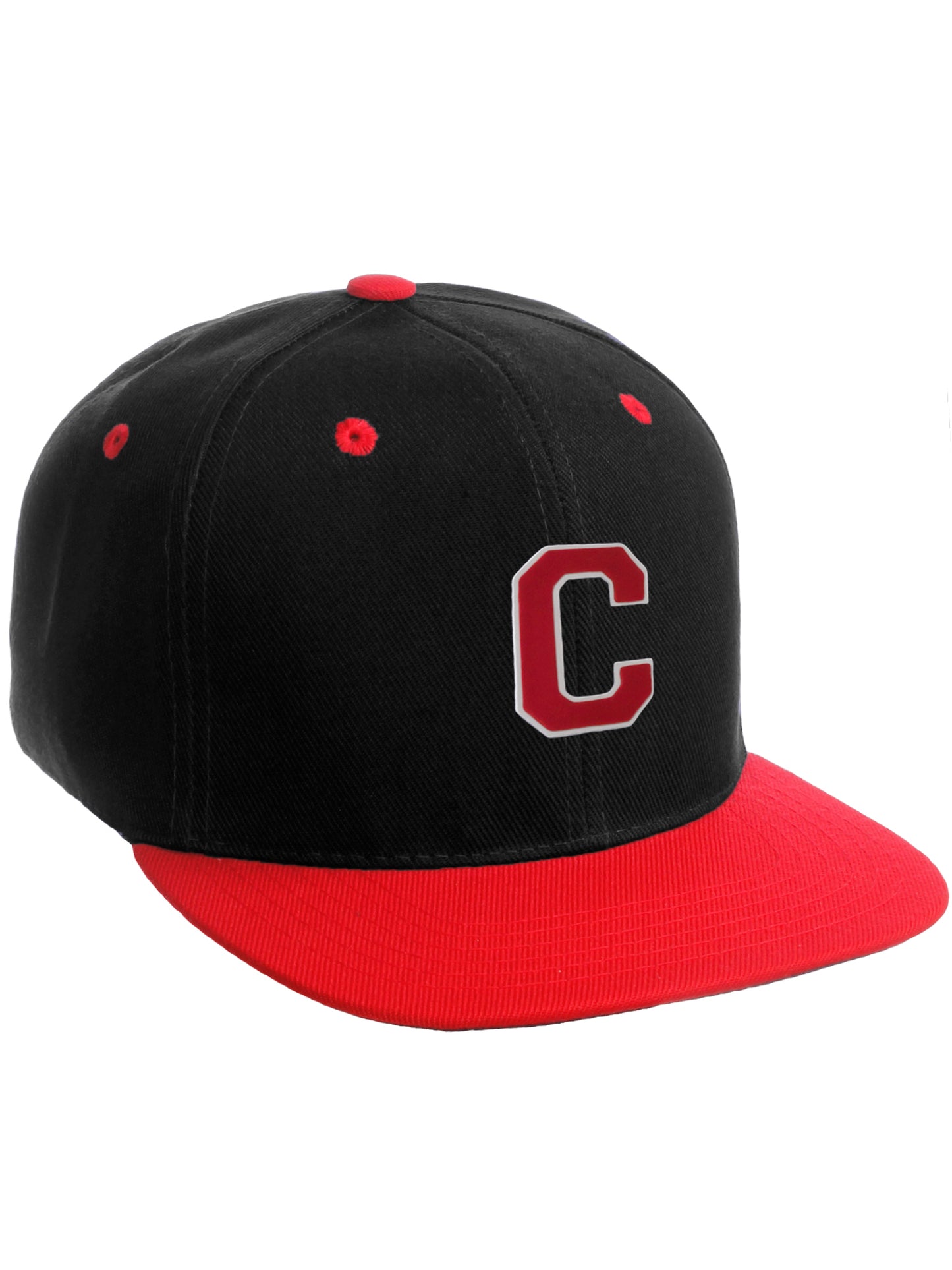 Classic Snapback Hat Custom A to Z Initial Letters, Black Red Cap White Red