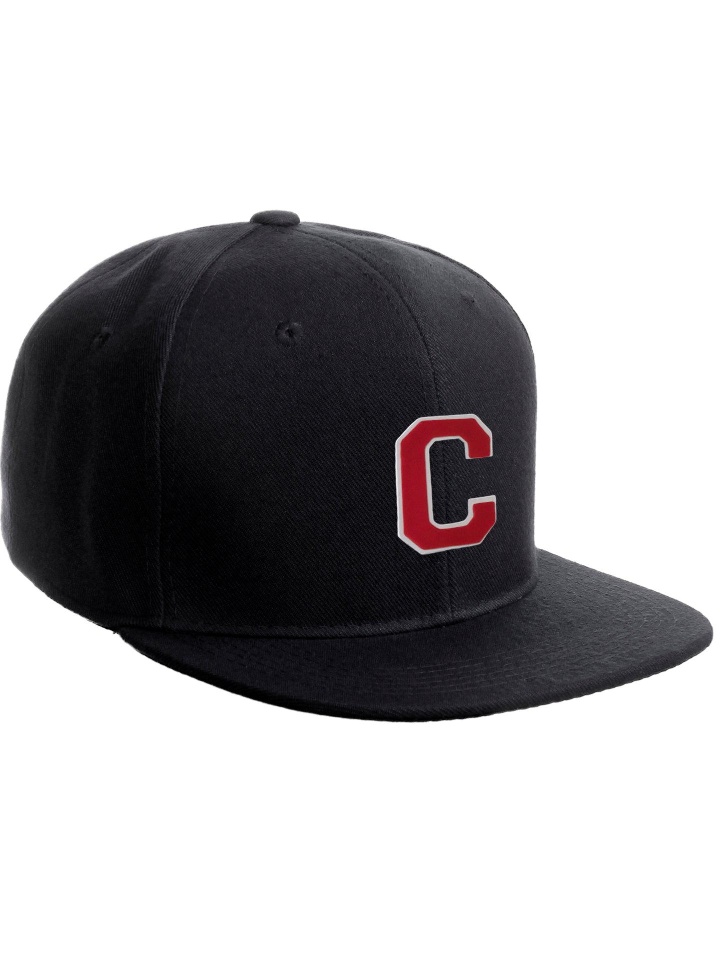 Classic Snapback Hat Custom A to Z Initial Raised Letters, Black Cap White Red