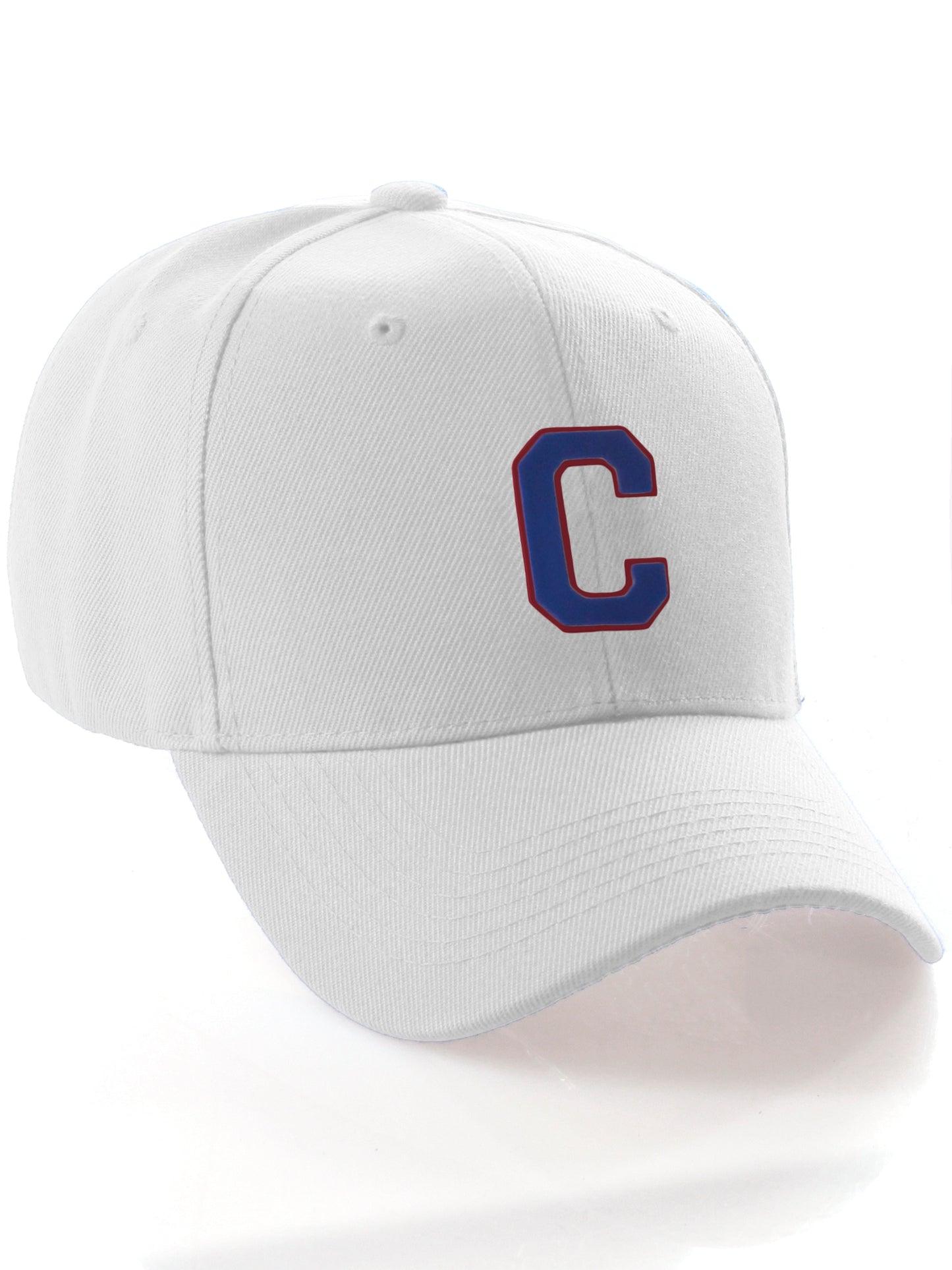 Classic Baseball Hat Custom A to Z Initial Team Letter, White Cap Red Blue