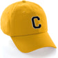 I&W Hatgear Customized Letter Initial Baseball Hat A to Z Team Colors, Gold Cap White Black